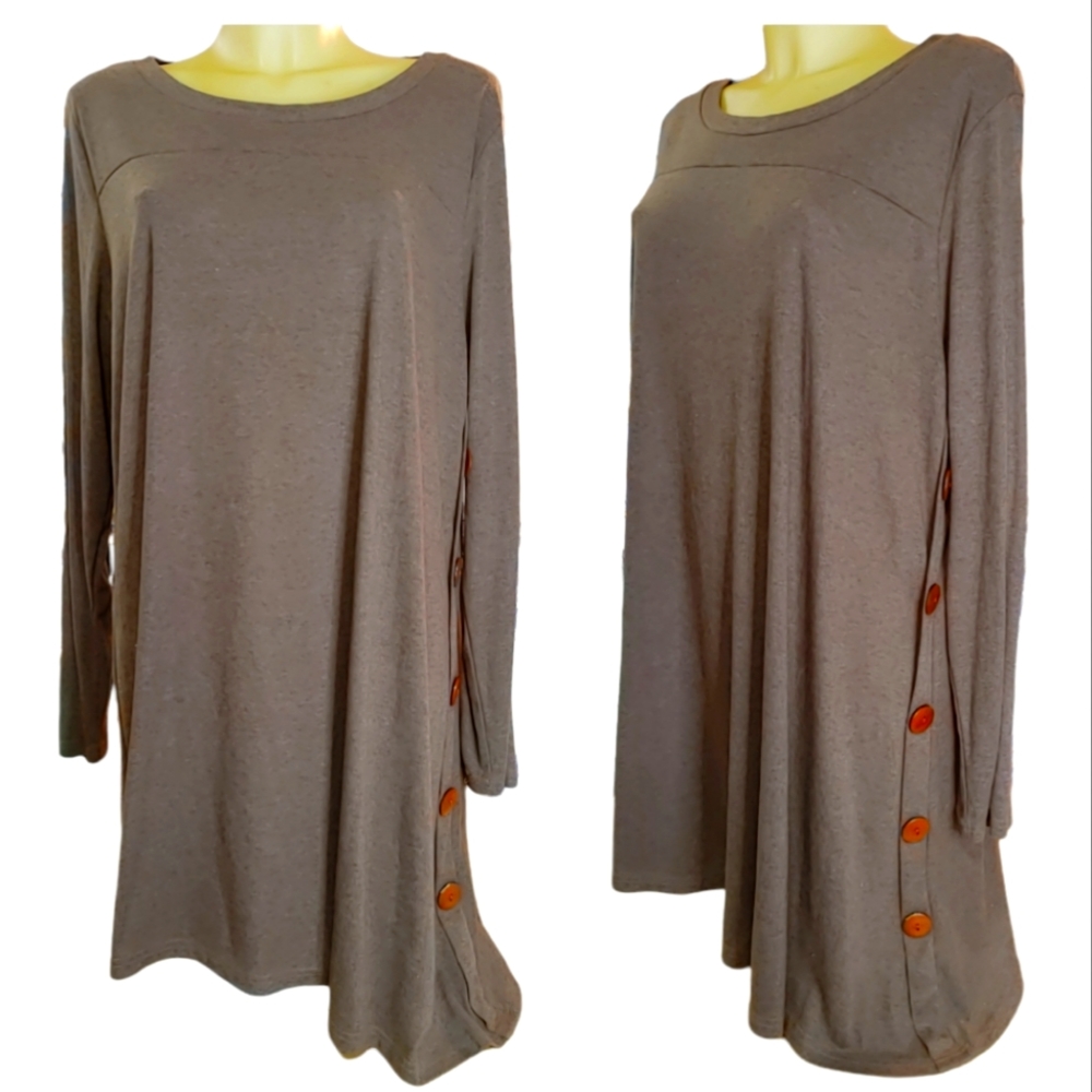 IGENJUN Brown Asymmetrical Hem Long Sleeve Midi Dress